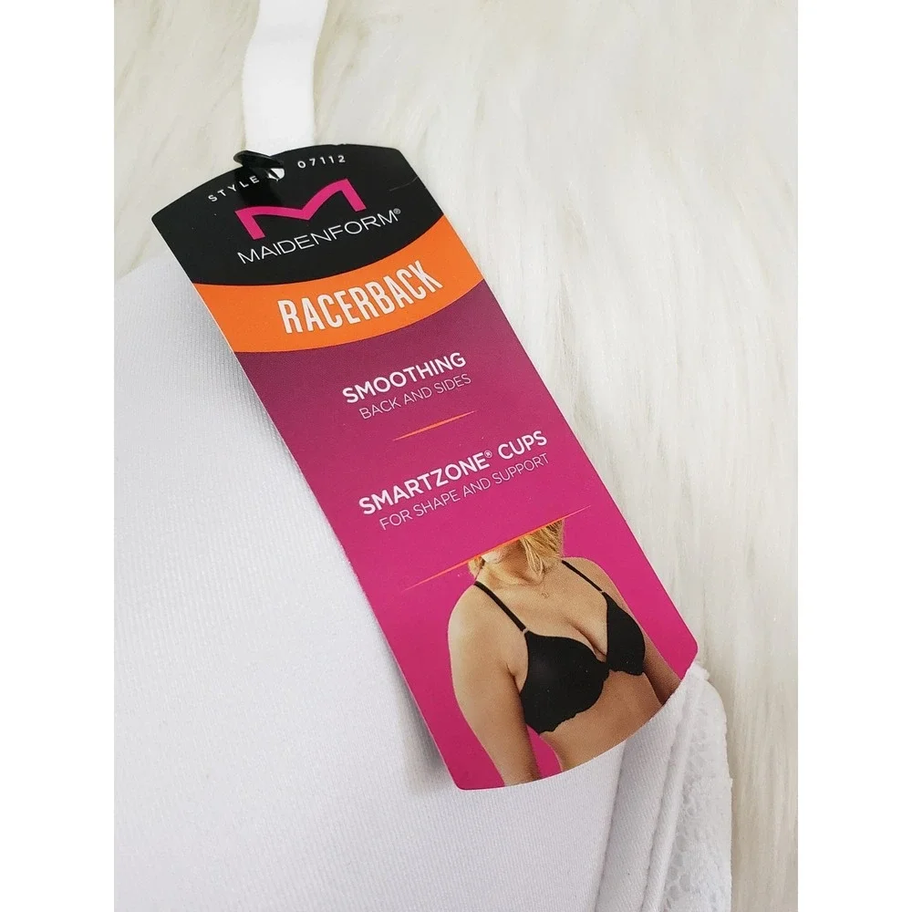 NEW Maidenform Racerback Smoothing Underwire Bra Style 07112 Size 36C WHITE